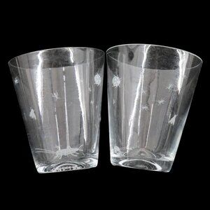 Juliska Picnic Etched Insect Bugs Set of 2 Drinking Glasses Tumbler Cups Barware